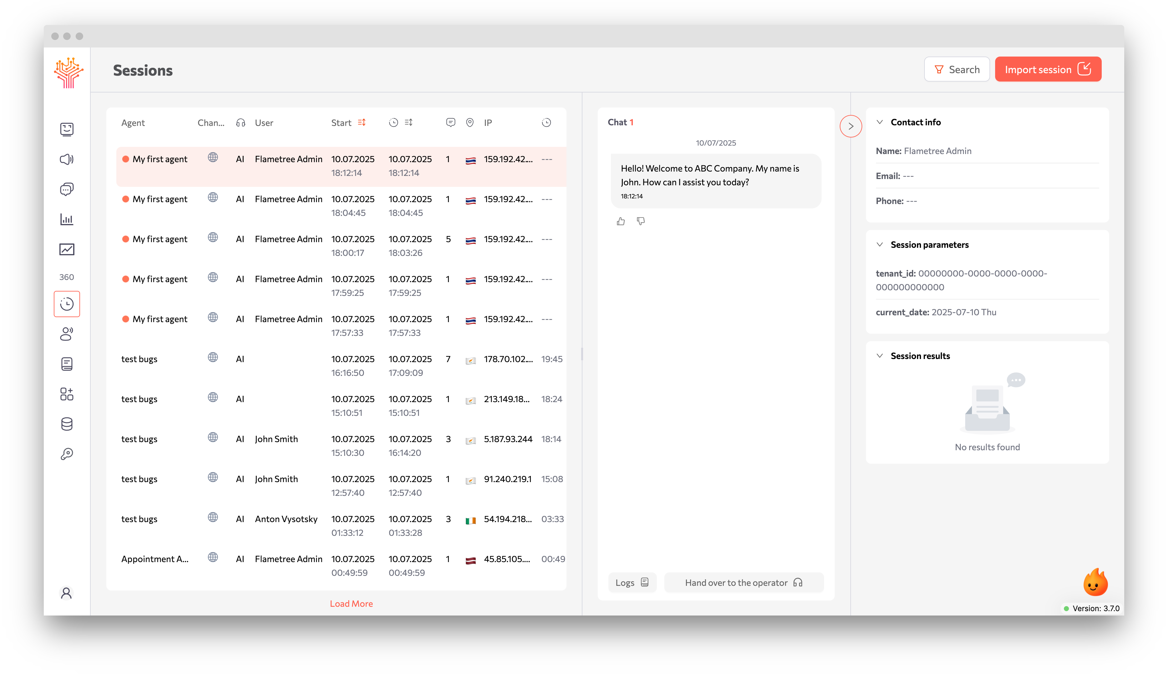 Sessions Screen